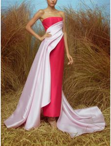 Runway Dresses Formal Celebrity Dress Style Elegant Prom Evening Strapless Sleeveless Court Train Satin with Pleats Overskirt Splicing 230210