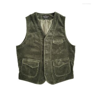 Men's Vests Men's Vest Slim Fit Pockets Oliver Green Corduroy Safari Waistcoat Elegant Sleeveless Jacket Vintage Workwear