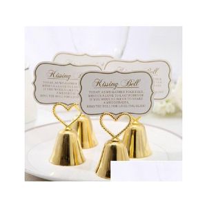 Andra bröllopsgäster 100 st storlek 6x34cm Beautif Gold Sier Kissing Bell Place Card Holder Po Table Decoration Party Drop Delivery EV DHB96