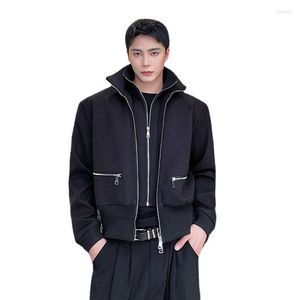 Men's Jackets Men's Double Layer Stand Collar Loose Casual Fashion Short Jacket Male Korean Streetwear Celebrity Black Coat For Men