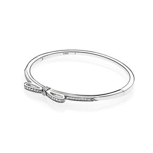 Authentischer Armreif aus Sterlingsilber mit glitzernder Schleife für Pandora, CZ-Diamant, Hochzeitsfeier, Schmuck für Frauen, Freundin, Geschenk, Schleife-Armbänder mit Originalverpackung