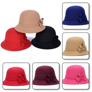 Stingy Brim Hats Fashion Women's Dome Warm Floppy Hat Autumn Winter Solid Color Floral Wool Felt Vintage All-match Bucket Caps Wholesale