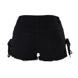 Kvinnors jeans vår sommar shorts perforerade fransade shorts låg midja delad bandage sexiga heta byxor 6069H6