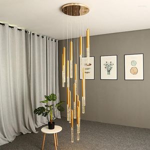 Lampade a sospensione moderna lampadario a led Gold Gold Luxury Villa Living Sales Scale Long Shopping Mall Lobby Rope