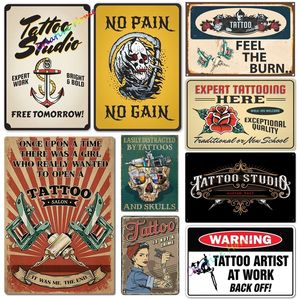 Vintage affisch tatueringsstudio namn på företaget tenn skylt metall plack shop bar pub kafé vägg dekoration vintage metallplatta 20x30 cm woo