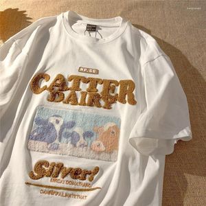 女性用Tシャツ高品質のブランドかわいいカウプリント刺繍カワイイ服10代の男性女性ゆるい夏大規模2xl半袖トップ