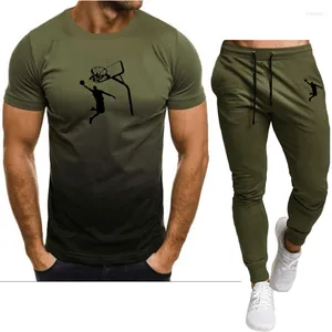 Herrspår 2023 Summer Men's Round Neck T-shirt byxor Sportdräkt kortärmad poloskjorta avslappnad