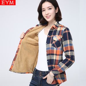 Jackets femininos Winter Warm Women Plus Velvet Thicke Plaid Shirt Style Jacket Brand Mulher Roupos Fleece Tops Feminino Casual Casual 230209