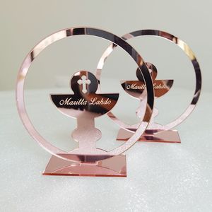 Outras festa festiva suprimentos 10pcs espelho personalizado Rose Gold Cross Cruz Casamento Decors Decors de acrílico personalizado Nomes de batismo Baptismo 230209