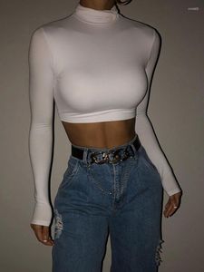 Women's T Shirts Basic Tees Sexy Long Sleeve Crop Tops Women Solid Turtleneck Slim Skinny Shirt Autumn Stretch Casual Undershirt