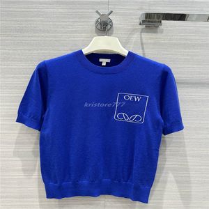 2023 SS女性のスリムウールティーニットレター刺繍滑走路デザイナークロップトップTシャツ服ハイエンド弾力性プルオーバーセーター