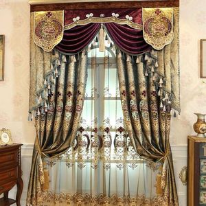 Gardin modern europeisk stil gardiner för vardagsrum mat sovrum guld läder vatten lösligt broderi färdig lyxfönster-zch