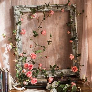 Decorative Flowers Rose Vine Artificial Simulation Winding Wreath Layout Home Garden Wedding Arches Dining Table Flower Wall Decoration