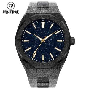 Wristwatches Matte Star Dust Dial Rose Gold Full Stainless Steel Strap High Quality Luxury Frosted Japanese Miyota Quartz Watch Clock for Men 230209