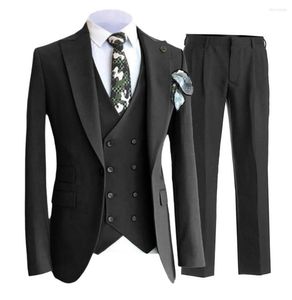 Men's Suits SOLOVEDRESS Men's Suit Black Slim Double-breasted Lapel Business Meeting Wedding Groom Customization (blazer Vest Pants)
