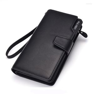Plånböcker Långt mäns läder stor kapacitet affärsdesigner koppling väska för man hållare svart brun handväska
