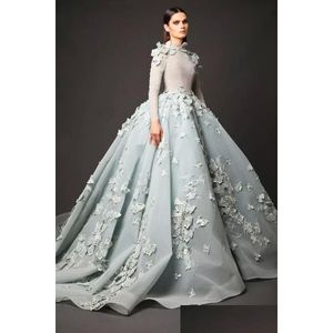 Evening Dresses High Neck Elie Saab Latest Appliques Beaded Arabic Party Dress Long Sleeves Vintage Red Carpet Celebrity Custom Prom Dhm7E