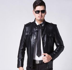 Men's Fur & Faux Autumn Winter Casual Stand Collar Coats Men Motorcycle Jacket Mens Fashion Sheep Skin Leather Jackets Large Size