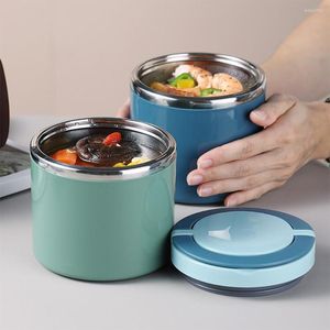 Dinnerware Sets Portable Stainless Steel Breakfast Cup Soup Bowl Thermal Storage Container Sealed Bento Box With Handle Blue 630/1000ML