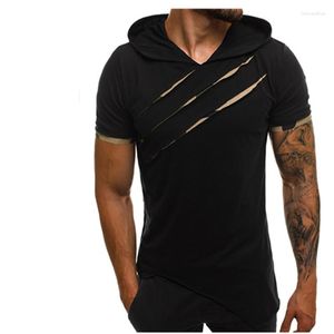Men's T Shirts MRMT 2023 Brand Men's Hooded T-Shirt Broken Copper Camouflage Personality Fitness Pleated Short-Sleeved Men Top