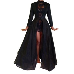 Vestidos casuais de alta qualidade sexy gótico renda alta cintura sheer jaqueta vestido longo vestido festa traje senhora outono vestido preto 230210