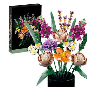 モデルビルディングキットロマンチックなバラの花の花束ブロック10280クリエイティブホームデスク植物装飾アセンブリレンガのおもちゃギフト女の子レディY2302