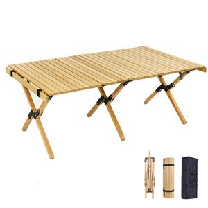 Camp Furniture Portable Folding Wood Table Camping Picnic BBQ Egg Roll Table Outdoor Indoor All-Purpose Foldable Table Furniture Equipment 230210