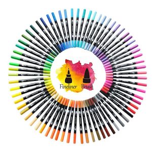 Markörer Fineliner Dual Tip Brush Art Markers Pen 124872100120 Färger Akvarellpennor för att rita målning Calligraphy Art Supplies 230210