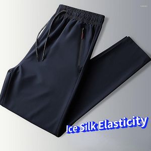 Męskie spodnie męskie jedwabny Silk Casual Summer Thin proste koreańskie trend 120 kg Obowiązujące luźne dziewiąte sport