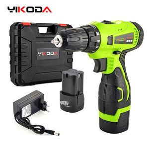 Electric Drill Yikoda 168V 21V trådlös borrfri Double Speed ​​Lithium Batteri Hushåll Laddningsbara elektriska skruvmejsel Power Tools 230210