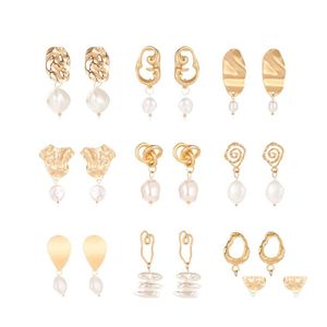 Stud Vintage Gold Drop Earrings For Women Geometric Earring Big Diy Wedding Irregar Freshwater Pearl Fashion Jewelry Delivery Dhk2J