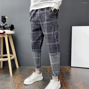 Pantaloni da uomo Uomo Stampa scozzese Tasche morbide Slim Fit Young Style Harem Spring Me's Pantaloni Casual Business Ninth Streetwear