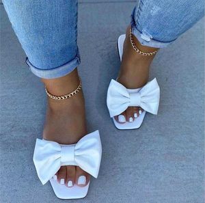 Spring/summer Flat KAMUCC Bow Leather Outdoor 2021 New Non-slip Beach lady Slippers Casual All-match Fashion Women Sandals T230208 416