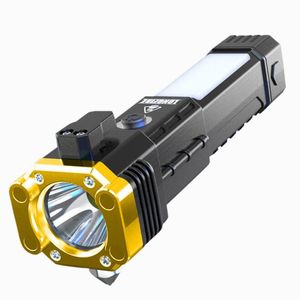 Powerful Led flashlights torches multifunction Car safety hammor Outdoor auto repair lights Usb Rechargeable flashlight Hiking camping emergency use Lamp