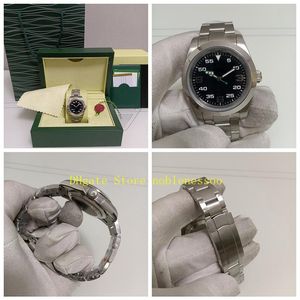 Real Po mit Originalverpackung Uhren Herren Air 40 mm grün schwarzes Zifferblatt Edelstahl Arabisch 116900 Oyster-Armband 2813 Uhrwerk Herren271o