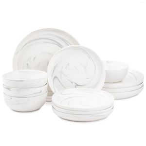 Plates Thyme & Table Dinnerware Grey Marble Stoare 12 Piece Set Microwave Dishwasher Freezer And Oven Safe Serves 4 People