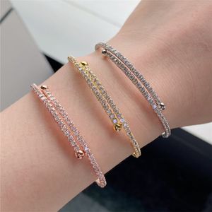 Luxo 6,2 mm Two -linhas Tennis Love Designer Bracelet para mulher Rose Gold 925 Sterling Silver Jewelry White 5A Chave de zirconia cúbica CANTH CHARM FUIL