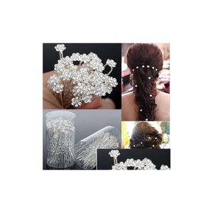 Headpieces Wedding Accessories Bridal Pearl Hairpins Flower Crystal Rhinestone Hair Pins Clips Bridesmaid Women Jewelry Drop Deliver Dhtri