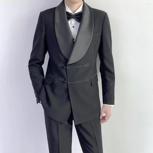 Męskie garnitury moda chiński styl menu szeroki kostium klapowy szczupły fit groom jajecznica balso terno męski blezer 2 szt. Kurtka spodnie