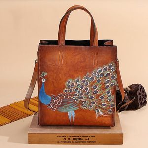 Torby wieczorowe oryginalne skórzane kobiety malowane ręcznie torba na ramię miękki styl retro prawdziwa krowica nosić bagaż męską kobietę