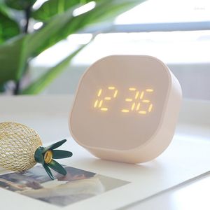 Clocks Accessories Square Small Alarm Clock Luminous Mute LED Digital Light Electronic Desktop Table Magnetic Wall