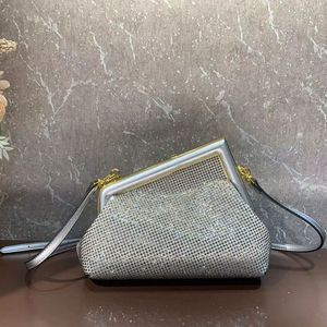 Diamond Clutch Bag Ombro Crossbody Bags Hot Drilling Genuine Leather Women Handbags Fashion Letter Clip Bling Evening Wallet Alça Removível Lady Totes