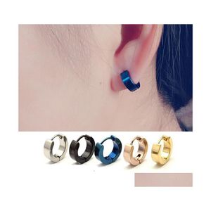 Stud￶rh￤ngen Partihandel Mens Cool rostfritt st￥l Ear Studs Hoop Black Blue Sier Gold Channel Drop Leverans smycken DHHTQ