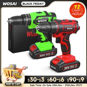 Electric Drill Wosai Series 12V 16V 20V trådlös skruvmejsel Mini Wireless Power Driver 251 Momentinställningar Lithiumion Batteri 221122