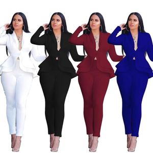 Womens Two Piece Pants two piece set women office female 2 for long sleeve suit pants s s winter s suits 230209