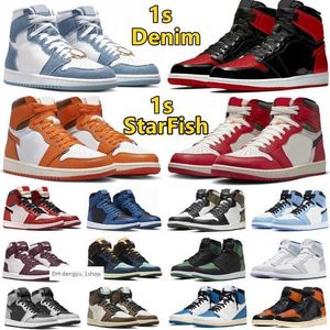 1 1s Mens Basketball Shoes Bred Patent Unc Blue Dark Mocha StarFish Lost Found Denim Light Bone Shadow 2.0 Chicago Grey Fog B jordens hoes jorda n