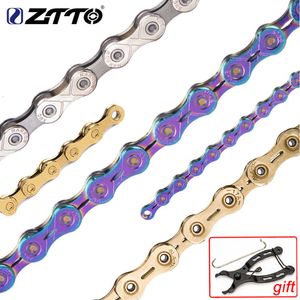 ZTTTO MTB 9S 11 Speed ​​Gold Colorful Road Bicycle Chain för 10 12 Mountain Bike -kedjor med Silver Master Missing Link Connect 0210