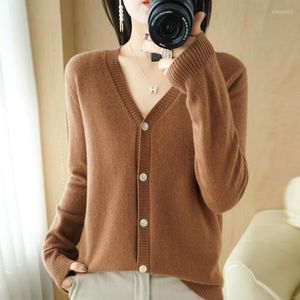 Women's Knits 2023 Spring And Autumn Ladies V-Neck Cardigan Casual Knitted Loose Top Solid Color Long Sleeve Fashion Large Size Women's