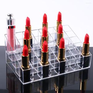 Caixas de armazenamento Lipstick Organizer Lip Gloss Display Stand Caso Caixa de caixa acrílica Tubos de torre clara jóias