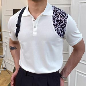 メンズポロス高品質英国半袖ポロシャツ夏ビジネスシンプルなラペルスリムパーソナライズされたショルダーストラップTシャツメン